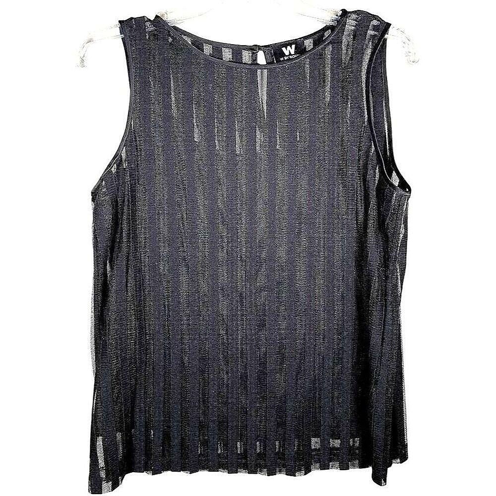 W by Worth Black Mesh Stripe Sleeveless Shell Top with Camisole‎ Size 6